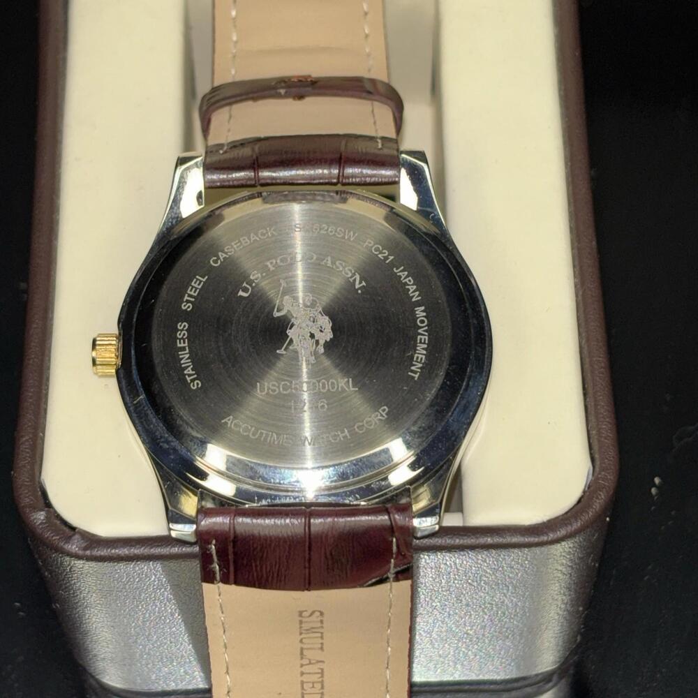 U.S. Polo Assn. Men's Brown Dial Watch with Gold-Tone Bezel In Gift Box - Picture 3 of 9